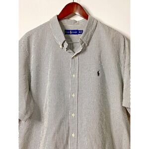 VTG Ralph Lauren Short sleeve Men's Button down Gray White Stripe Shirt Size XXL